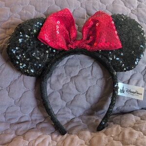 Disney Parks Sequined Black And Red Minnie Mouse Ears Headband